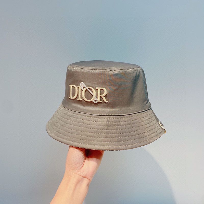 Hot Dior Reversible Bucket Hat Safety Pin Logo Houndstooth Motif Cotton Grey