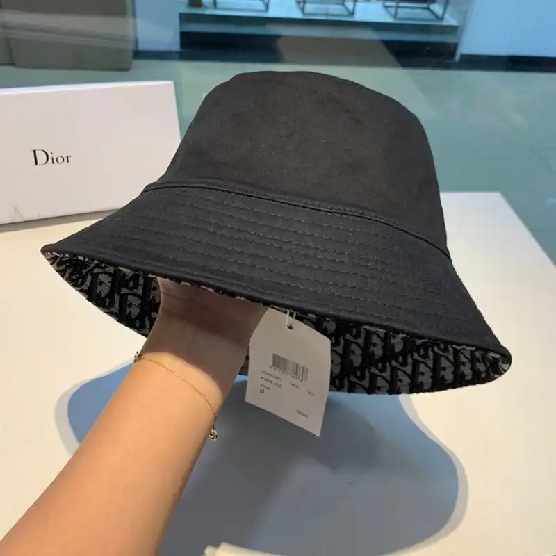 Cheap Hot Dior Reversible Bucket Hat Teddy Oblique Motif Cotton Black