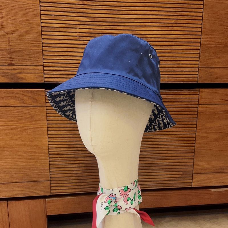 Dior Reversible Bucket Hat Teddy Oblique Motif Cotton Blue Hot Sale