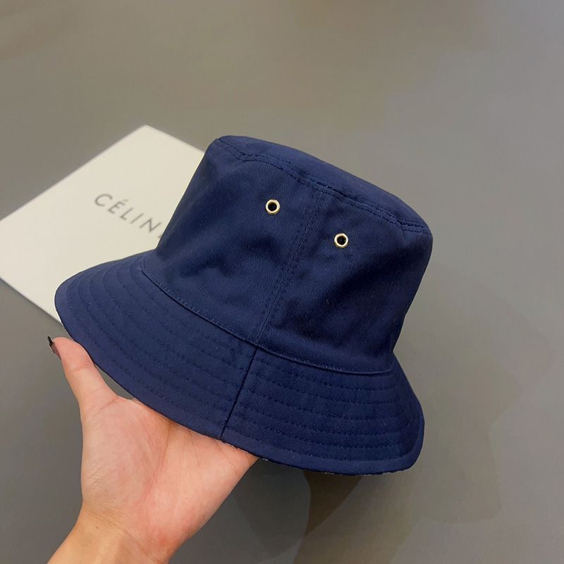 Hot Dior Reversible Bucket Hat Teddy Oblique Motif Cotton Blue