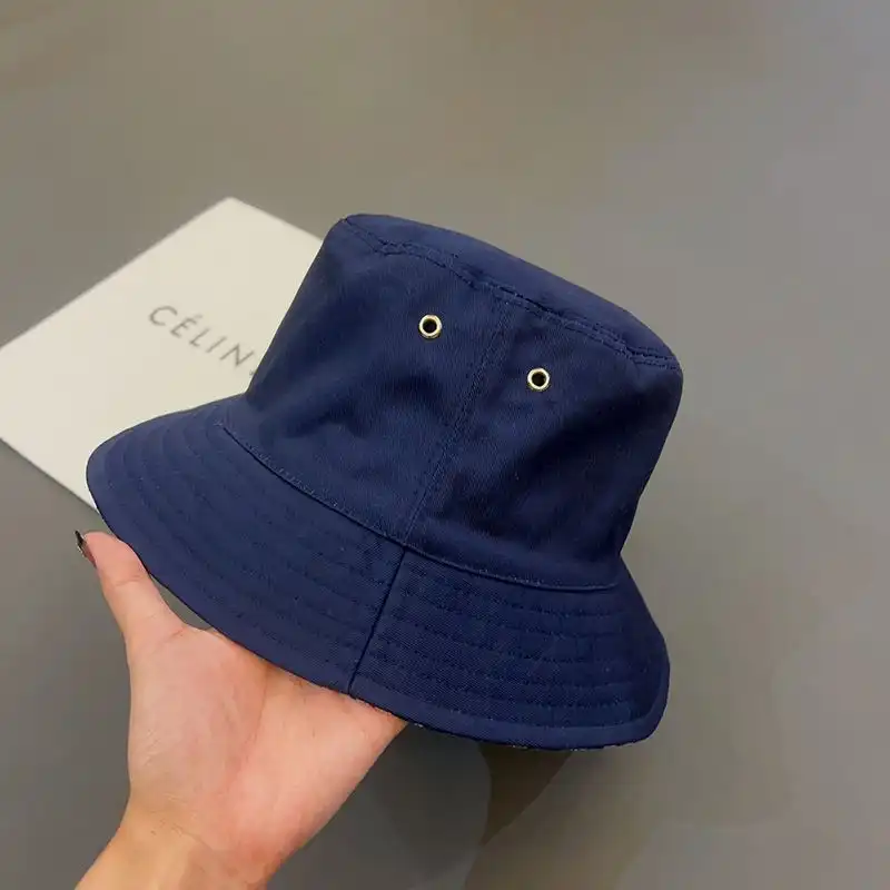 Cheap Hot Dior Reversible Bucket Hat Teddy Oblique Motif Cotton Blue