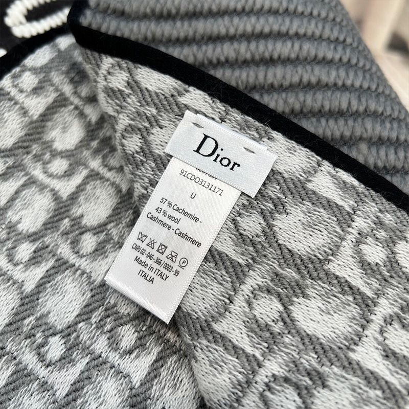 Dior Reversible Scarf University Oblique Motif Silk and Wool Grey