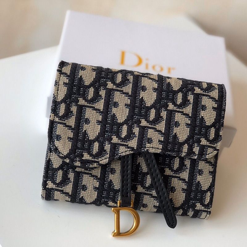 Hot Dior Saddle Card Holder Oblique Motif Canvas Black