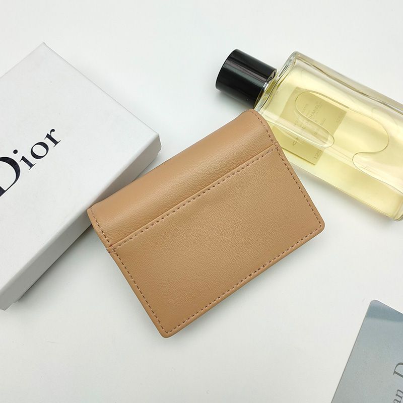 Dior Saddle Flap Card Holder Goatskin Khaki Hot Sale