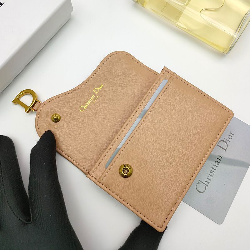 Dior Saddle Flap Card Holder Goatskin Khaki Hot Sale