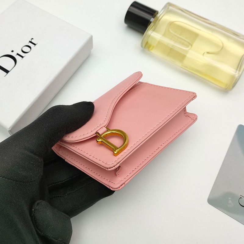 Dior Saddle Flap Card Holder Goatskin Pink Hot Sale