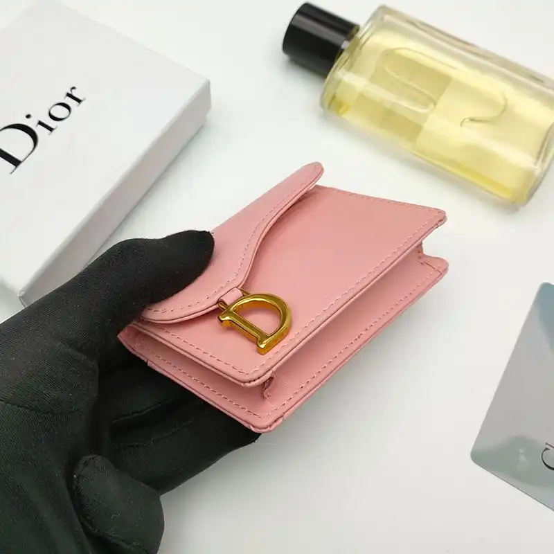 Affordable Hot Dior Saddle Flap Card Holder Goatskin Pink