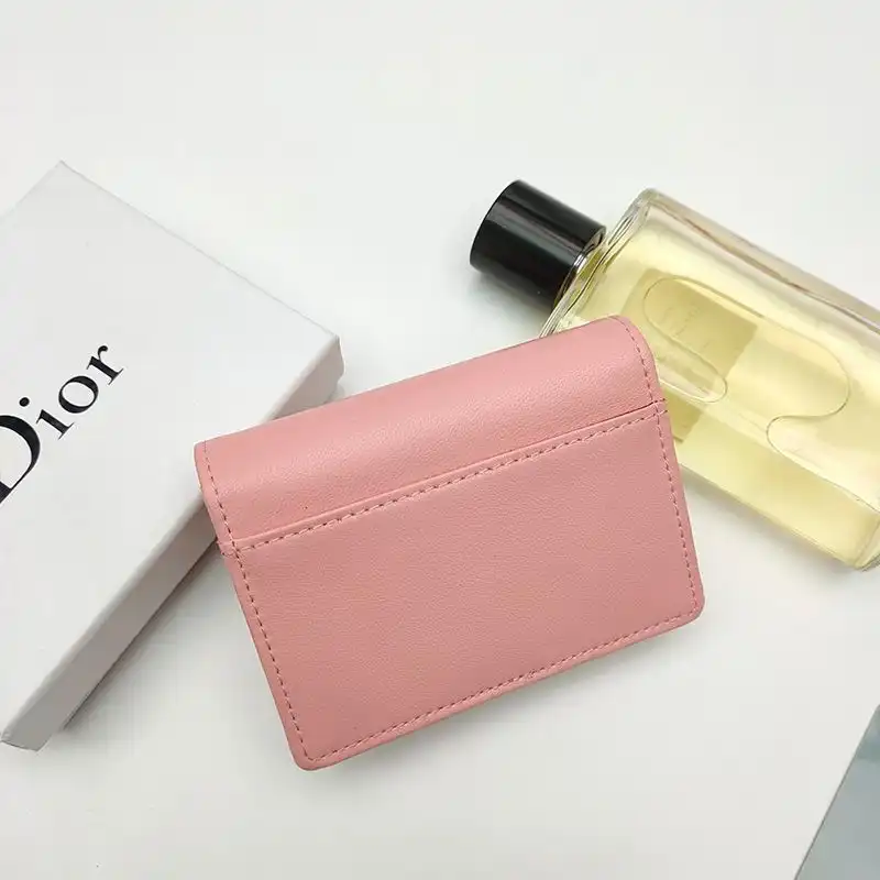 Affordable Hot Dior Saddle Flap Card Holder Goatskin Pink