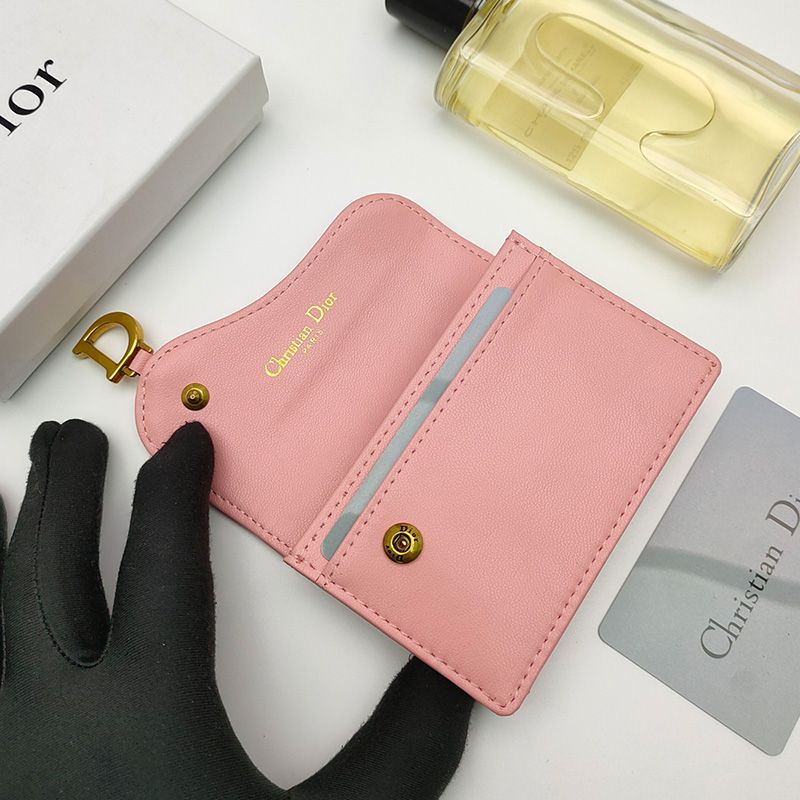 Dior Saddle Flap Card Holder Goatskin Pink Hot Sale