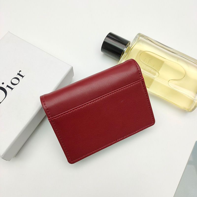 Dior Saddle Flap Card Holder Goatskin Red Hot Sale