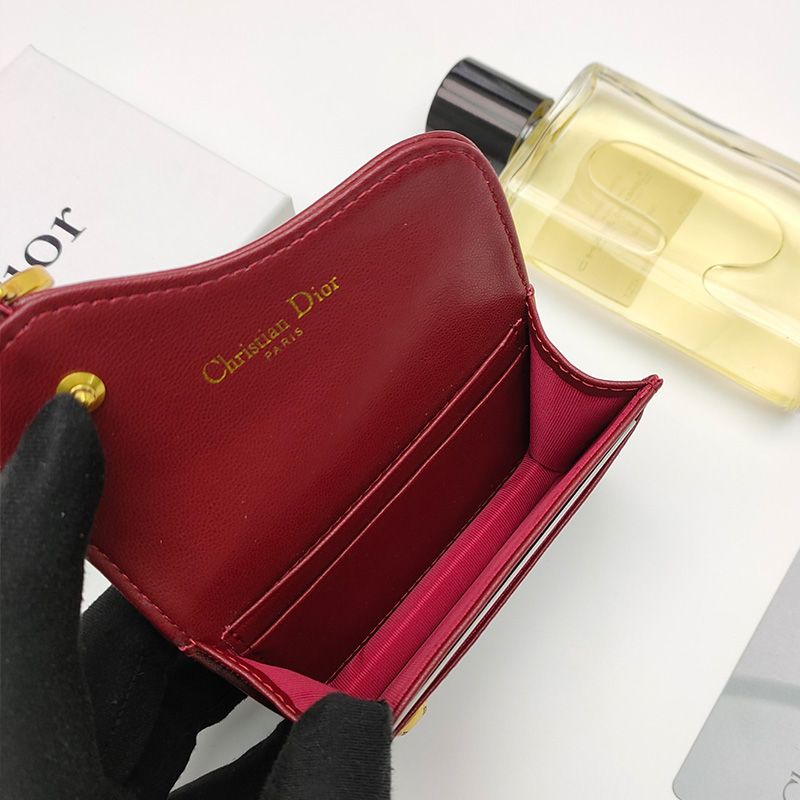 Dior Saddle Flap Card Holder Goatskin Red Hot Sale