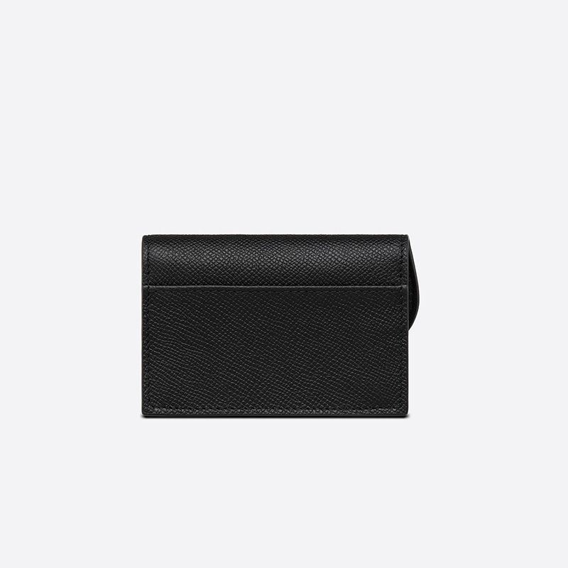 Hot Dior Saddle Flap Card Holder Grained Calfskin Black