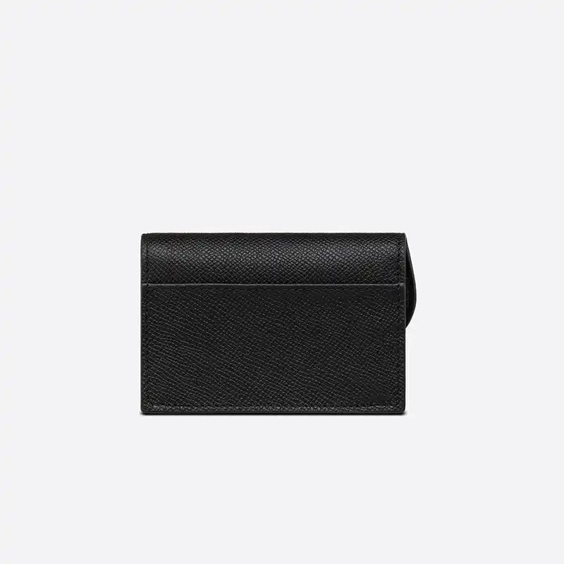 Affordable Hot Dior Saddle Flap Card Holder Grained Calfskin Black