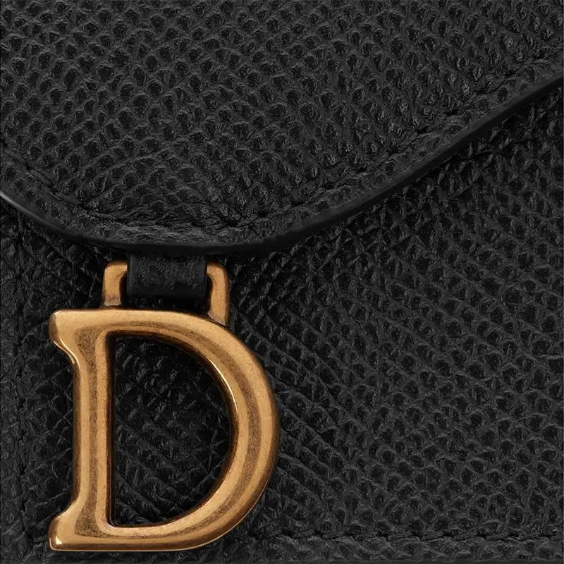 Affordable Hot Dior Saddle Flap Card Holder Grained Calfskin Black