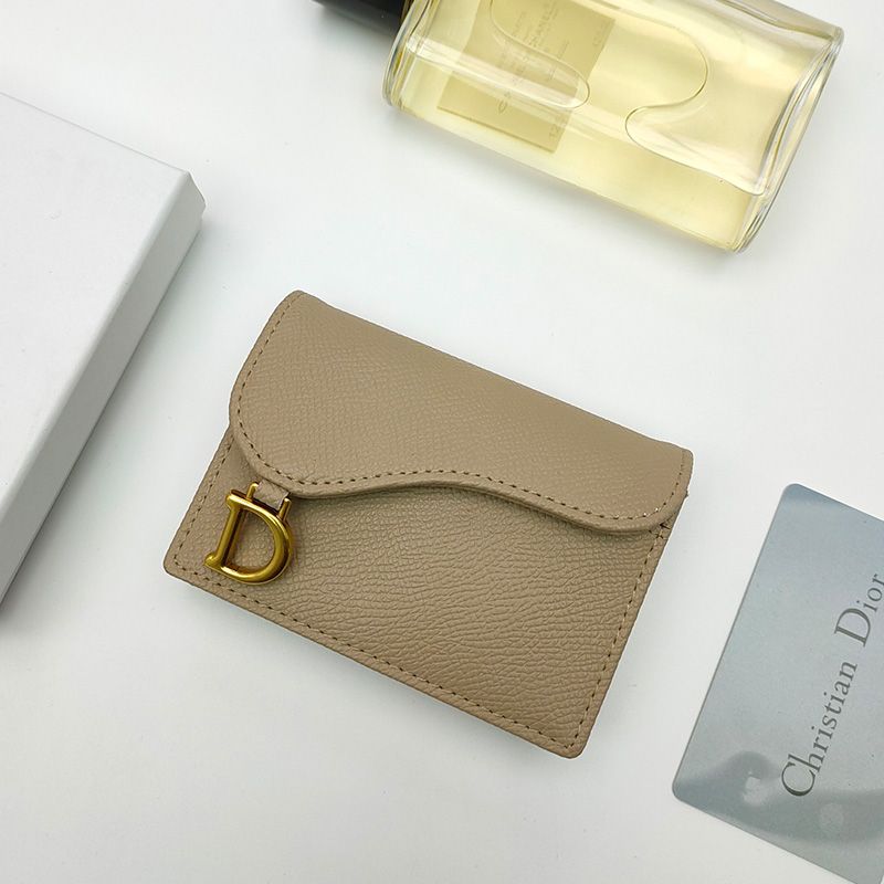 Dior Saddle Flap Card Holder Grained Calfskin Khaki Hot Sale