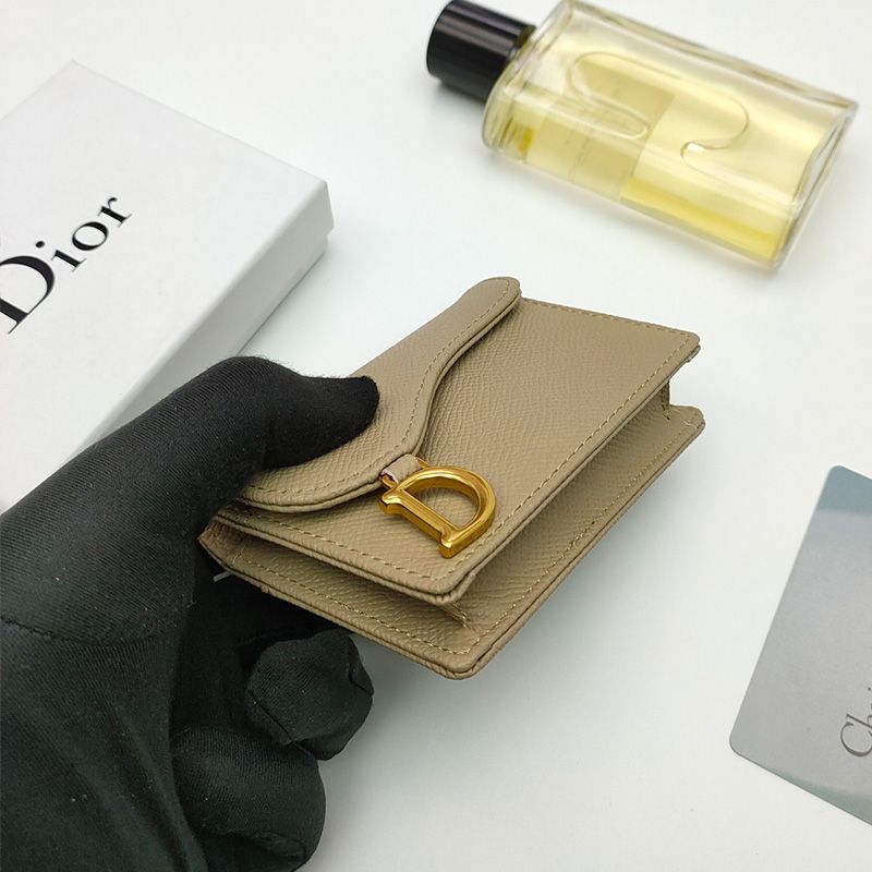 Dior Saddle Flap Card Holder Grained Calfskin Khaki Hot Sale