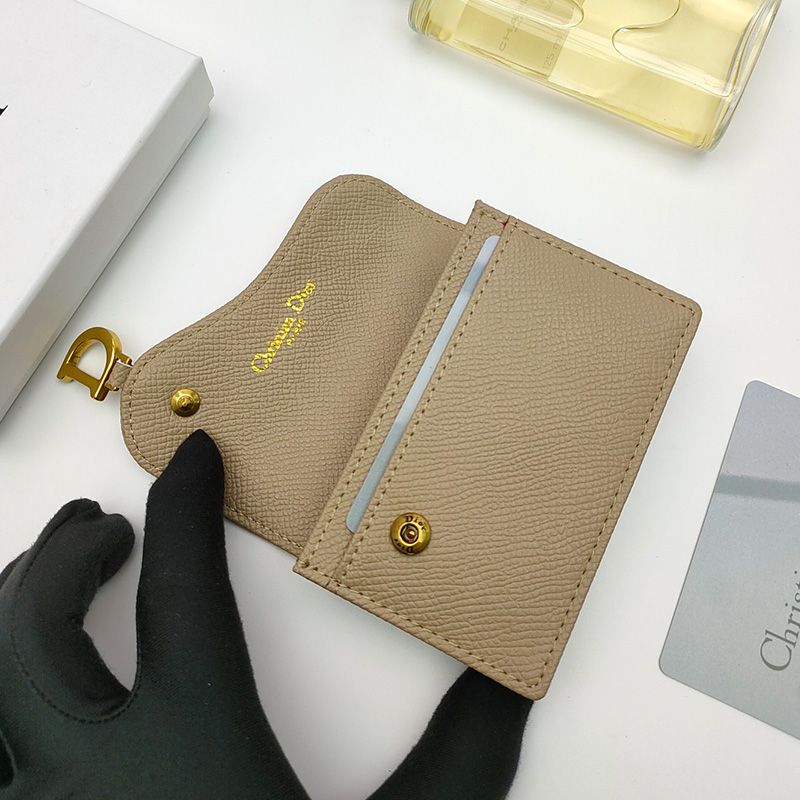 Dior Saddle Flap Card Holder Grained Calfskin Khaki Hot Sale