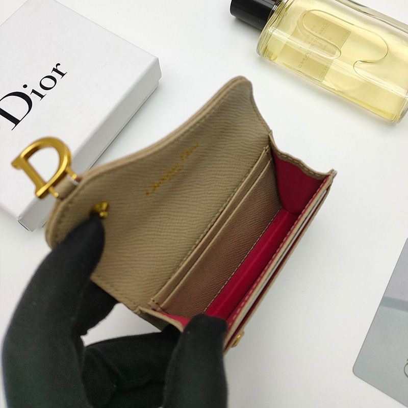 Dior Saddle Flap Card Holder Grained Calfskin Khaki Hot Sale