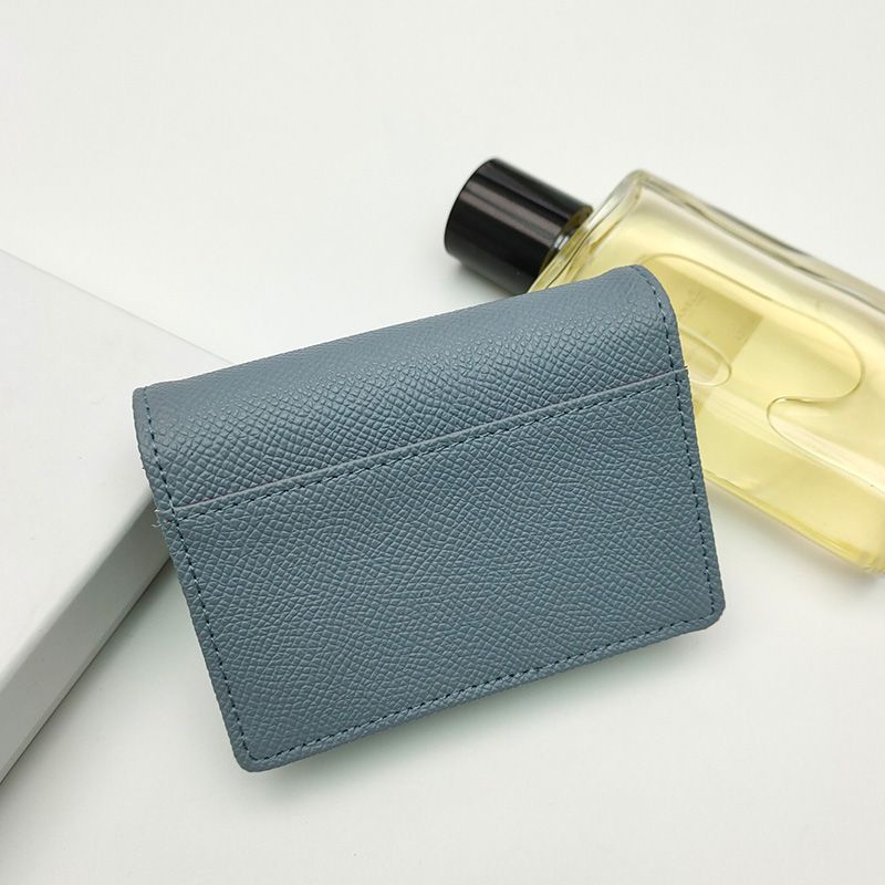 Hot Dior Saddle Flap Card Holder Grained Calfskin Sky Blue