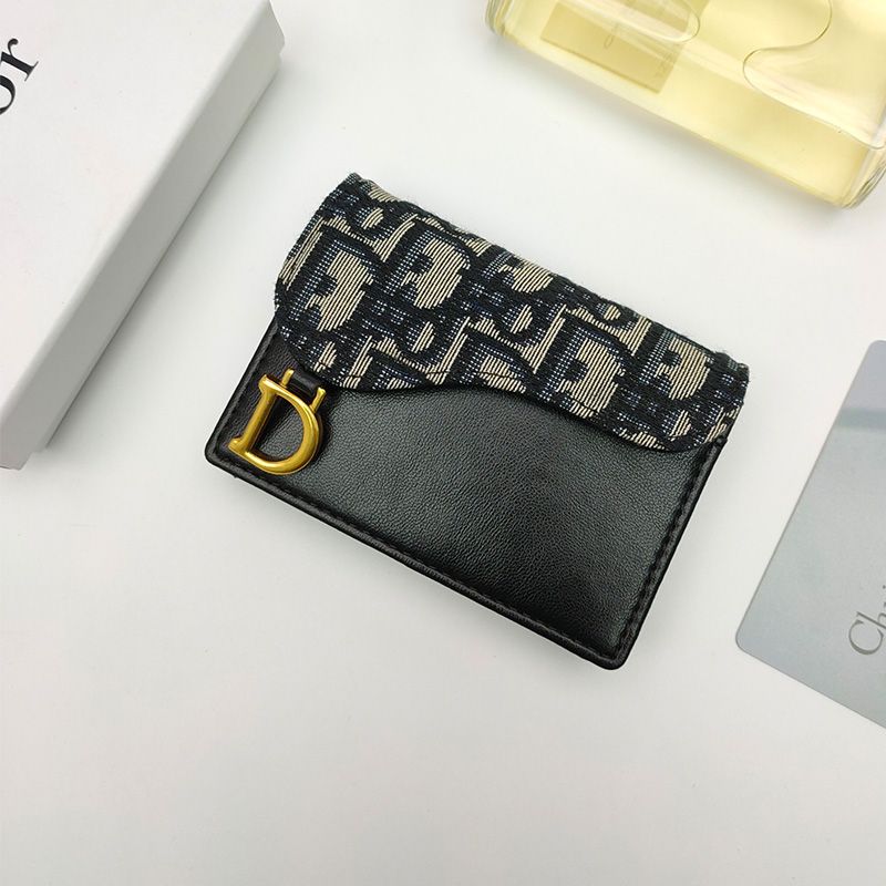 Dior Saddle Flap Card Holder Half Oblique Motif Canvas Black Hot Sale