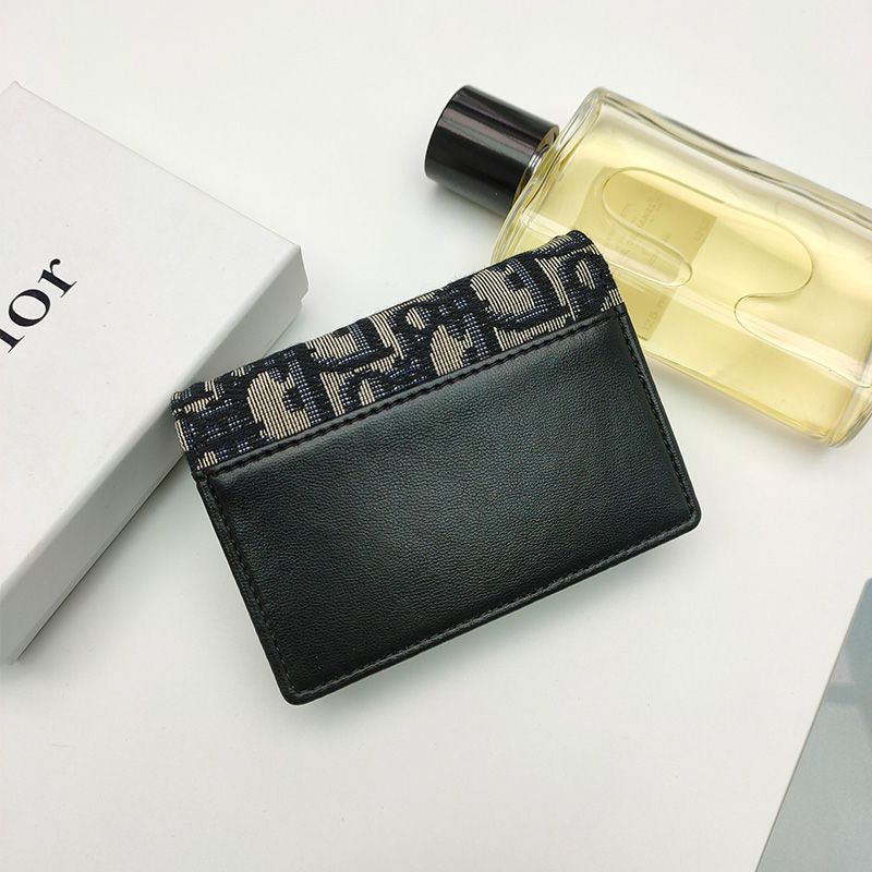 Hot Dior Saddle Flap Card Holder Half Oblique Motif Canvas Black