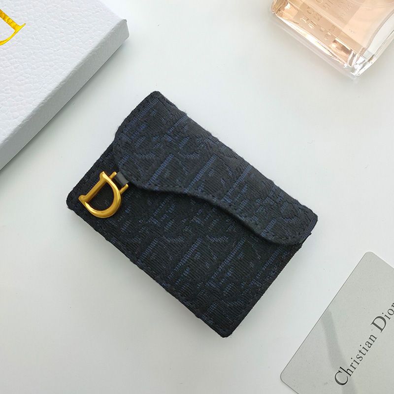 Dior Saddle Flap Card Holder Oblique Motif Canvas Black Hot Sale