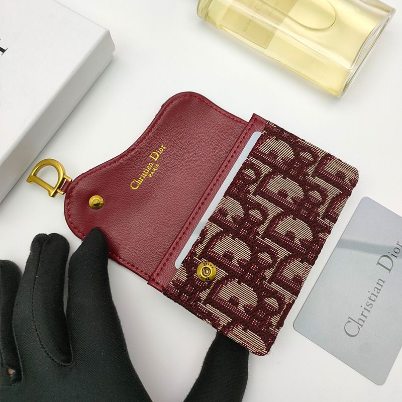 Dior Saddle Flap Card Holder Oblique Motif Canvas Burgundy Hot Sale