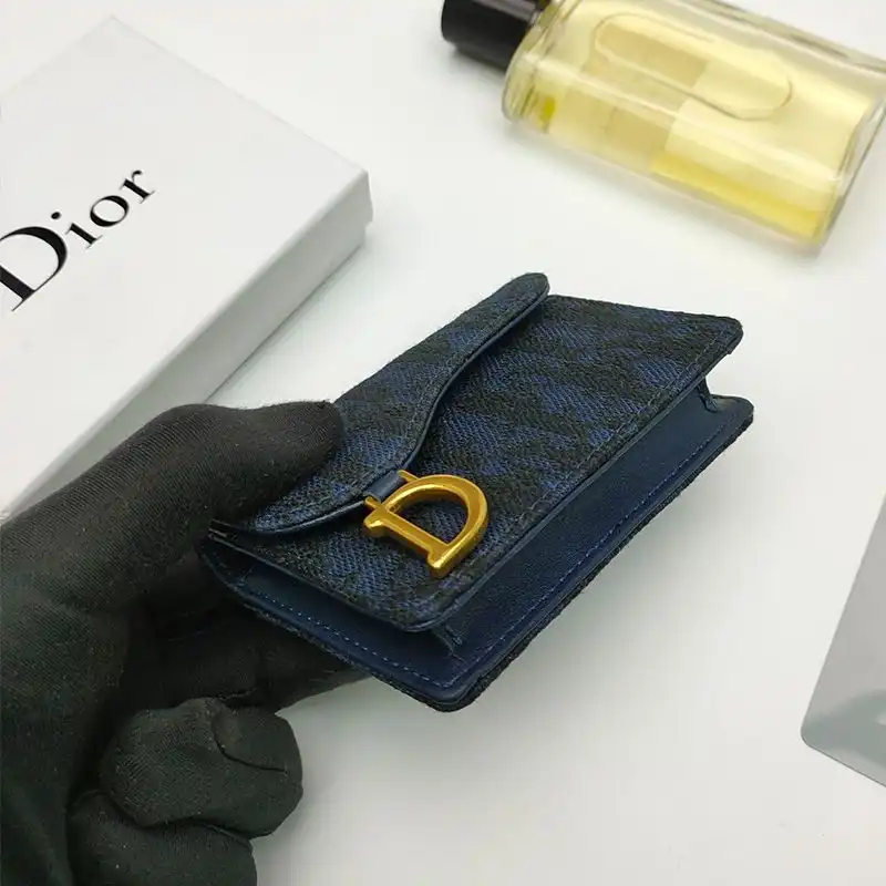 Affordable Hot Dior Saddle Flap Card Holder Oblique Motif Canvas Navy Blue