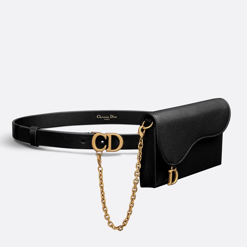 Dior Saddle Removable Pouch Belt 20MM Ultrasoft Calfskin Black Hot Sale