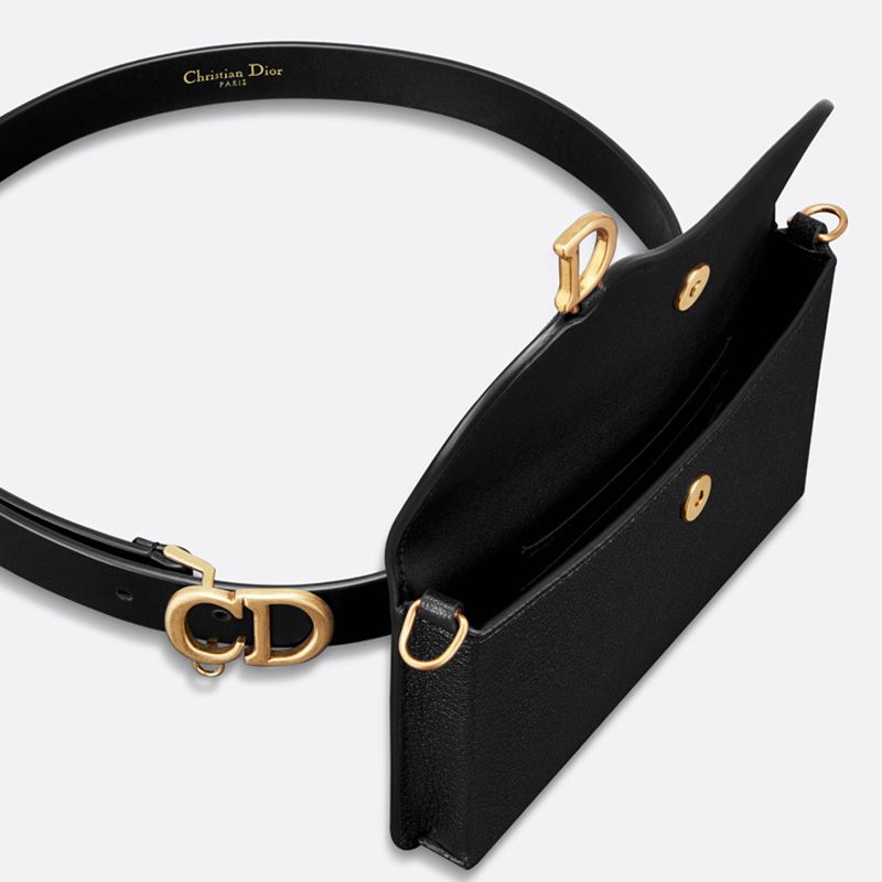 Dior Saddle Removable Pouch Belt 20MM Ultrasoft Calfskin Black Hot Sale