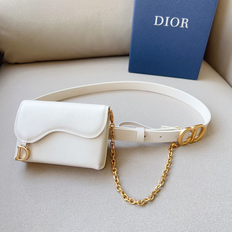 Dior Saddle Removable Pouch Belt 20MM Ultrasoft Calfskin White Hot Sale