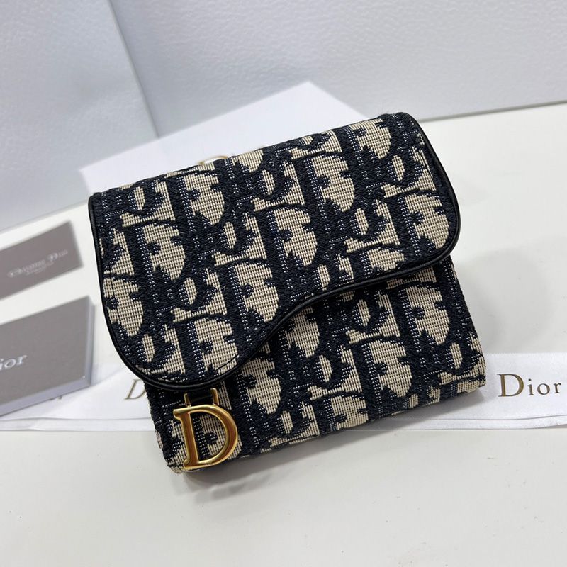 Dior Saddle Three-Fold Card Holder Oblique Motif Canvas Black Hot Sale