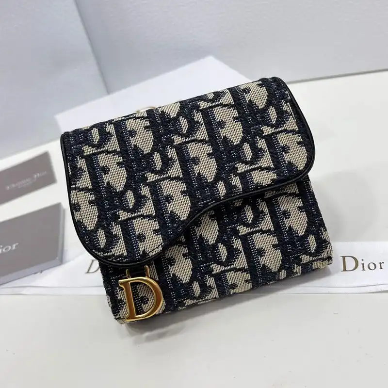 Hot Dior Saddle Three-Fold Card Holder Oblique Motif Canvas Black