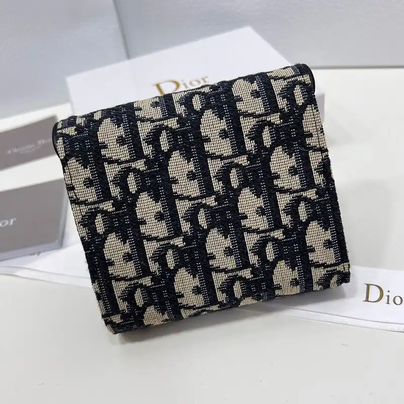 Affordable Hot Dior Saddle Three-Fold Card Holder Oblique Motif Canvas Black