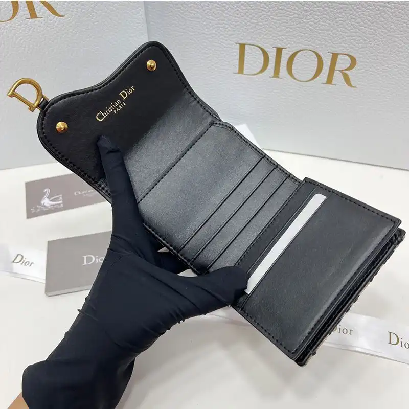 Affordable Hot Dior Saddle Three-Fold Card Holder Oblique Motif Canvas Black