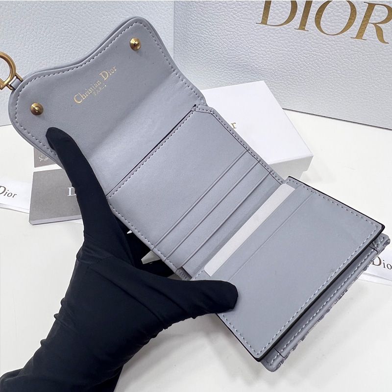 Hot Dior Saddle Three-Fold Card Holder Oblique Motif Canvas Blue