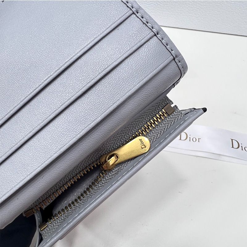 Hot Dior Saddle Three-Fold Card Holder Oblique Motif Canvas Blue