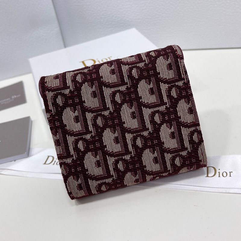 Hot Dior Saddle Three-Fold Card Holder Oblique Motif Canvas Burgundy