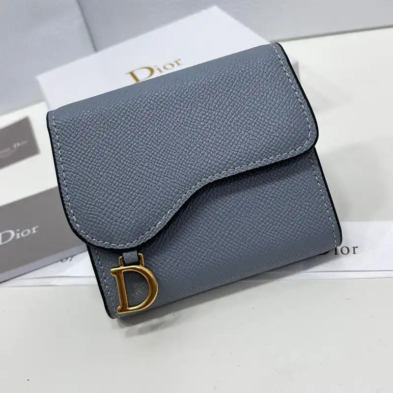 Hot Dior Saddle Three-Fold Card Holder Grained Calfskin Blue