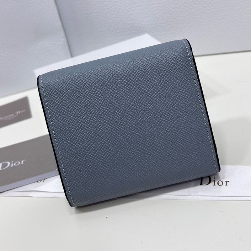 Hot Dior Saddle Three-Fold Card Holder Grained Calfskin Blue