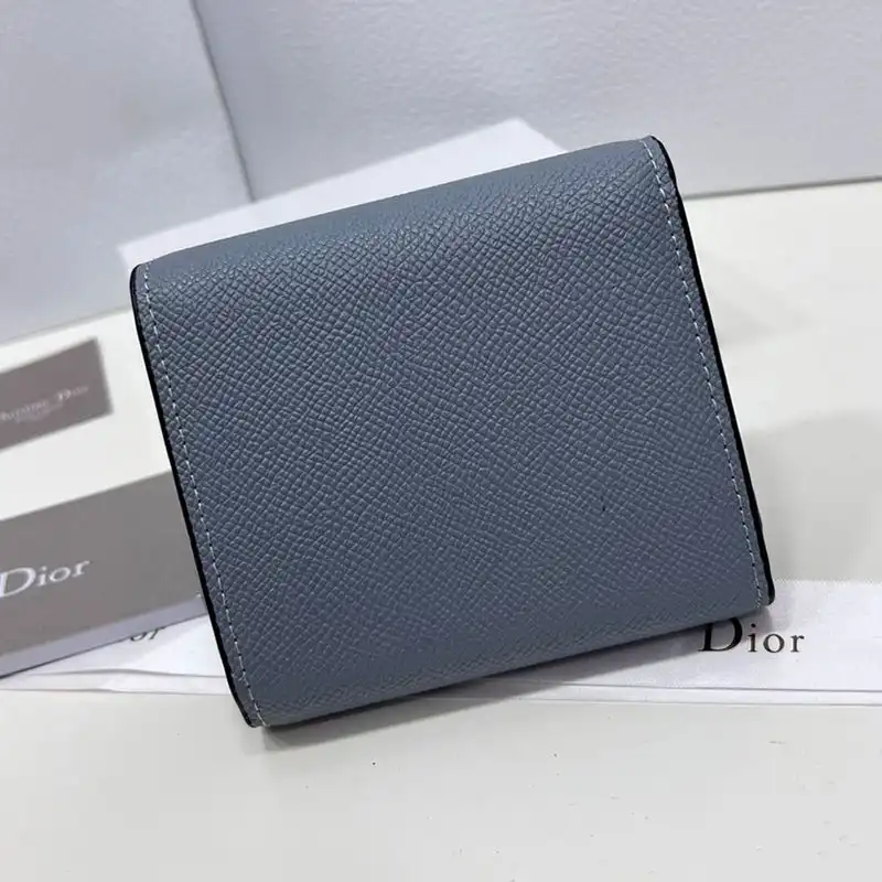 Cheap Hot Dior Saddle Three-Fold Card Holder Grained Calfskin Blue