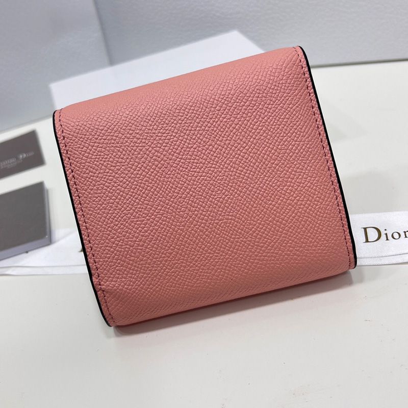 Hot Dior Saddle Three-Fold Card Holder Grained Calfskin Pink