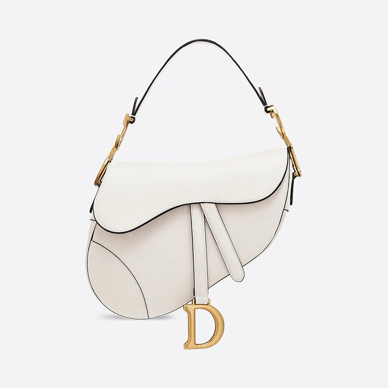 Hot Dior Saddle Bag Grained Calfskin White