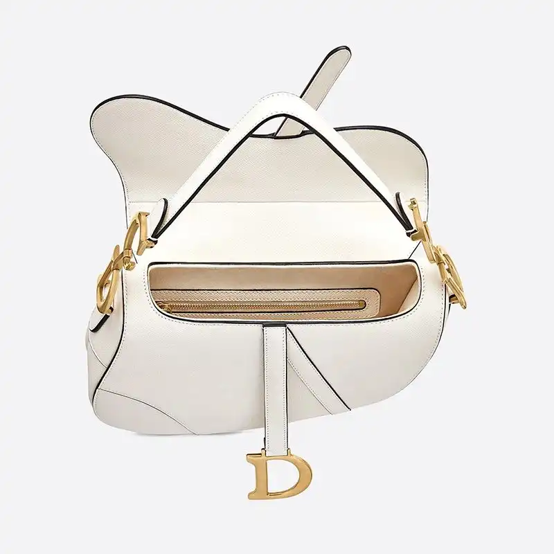 Cheap Dior Saddle Bag Grained Calfskin White