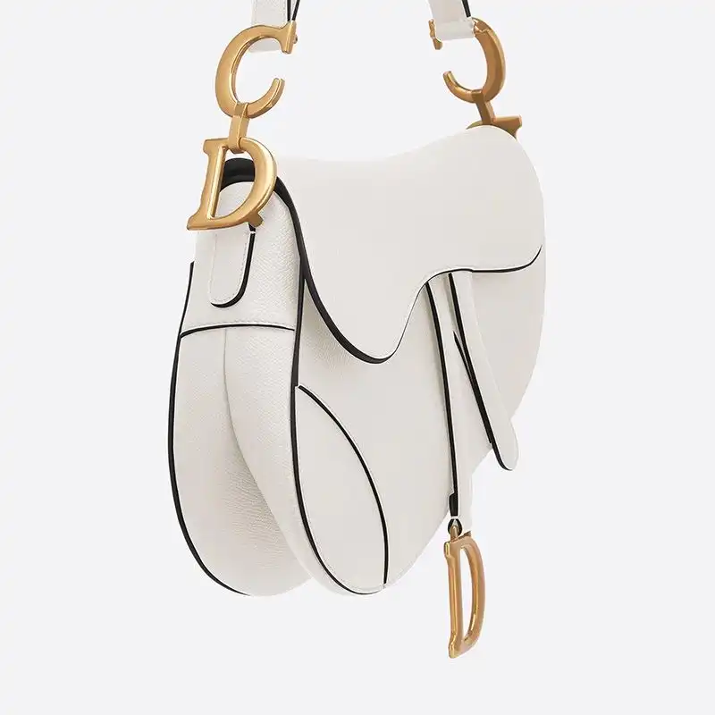 Cheap Dior Saddle Bag Grained Calfskin White