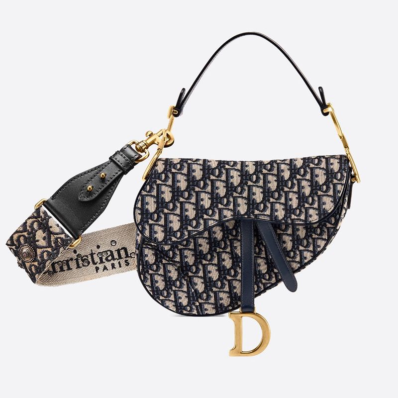 Hot Dior Saddle Bag Oblique Motif Canvas Blue