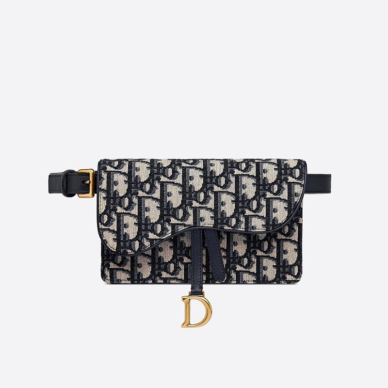 Hot Dior Saddle Belt Pouch Oblique Motif Canvas Blue