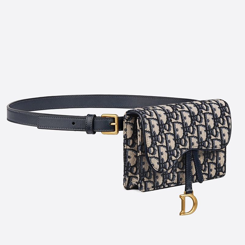 Dior Saddle Belt Pouch Oblique Motif Canvas Blue Hot Sale