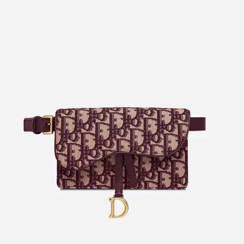 Hot Dior Saddle Belt Pouch Oblique Motif Canvas Burgundy