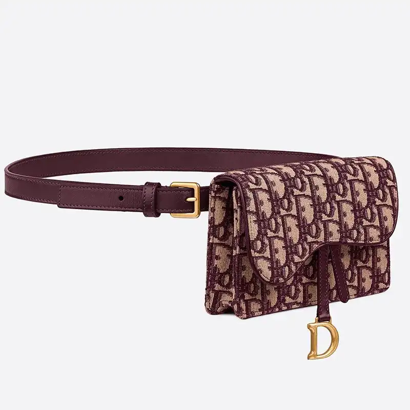 Affordable Hot Dior Saddle Belt Pouch Oblique Motif Canvas Burgundy